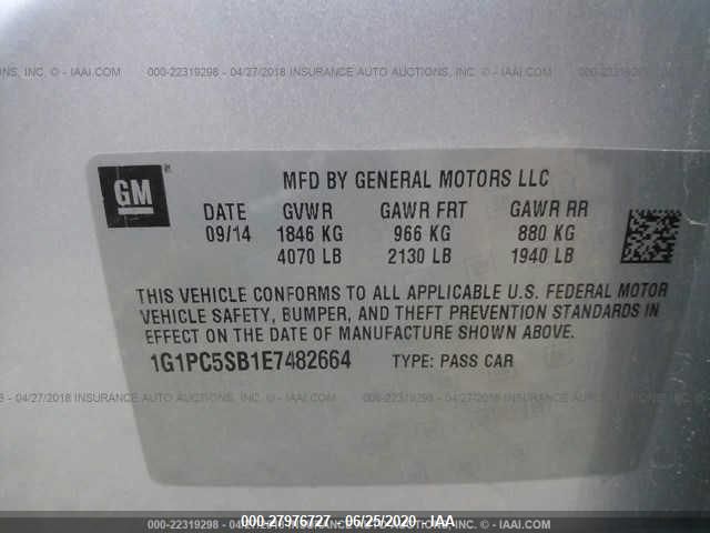2014 CHEVROLET CRUZE LT 1G1PC5SB1E7482664