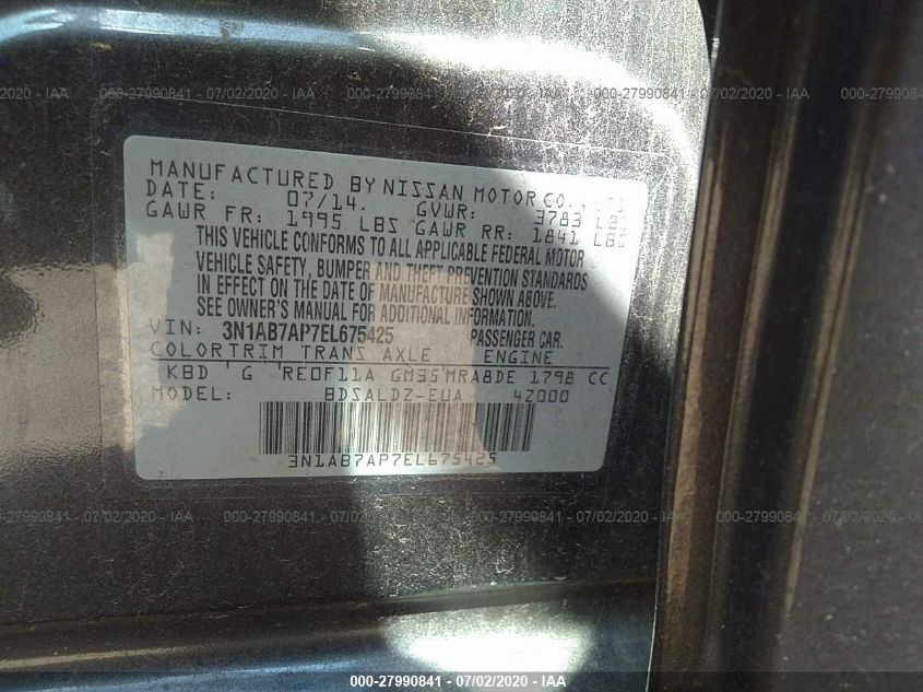 2014 NISSAN SENTRA SV 3N1AB7AP7EL675425
