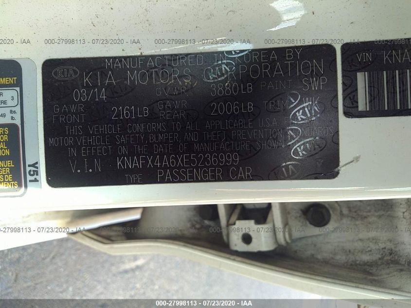 2014 KIA FORTE LX KNAFX4A6XE5236999