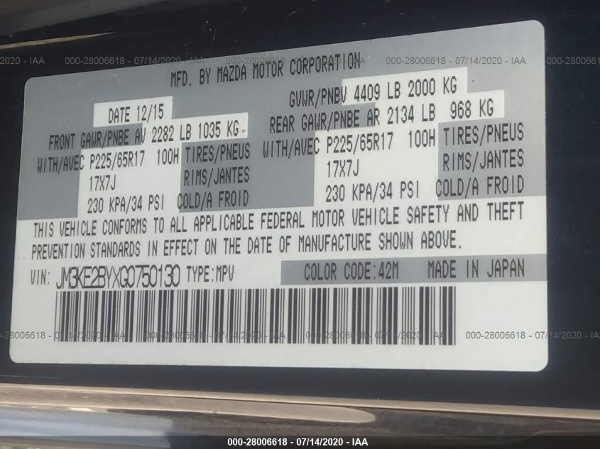 2016 MAZDA CX-5 SPORT JM3KE2BYXG0750130