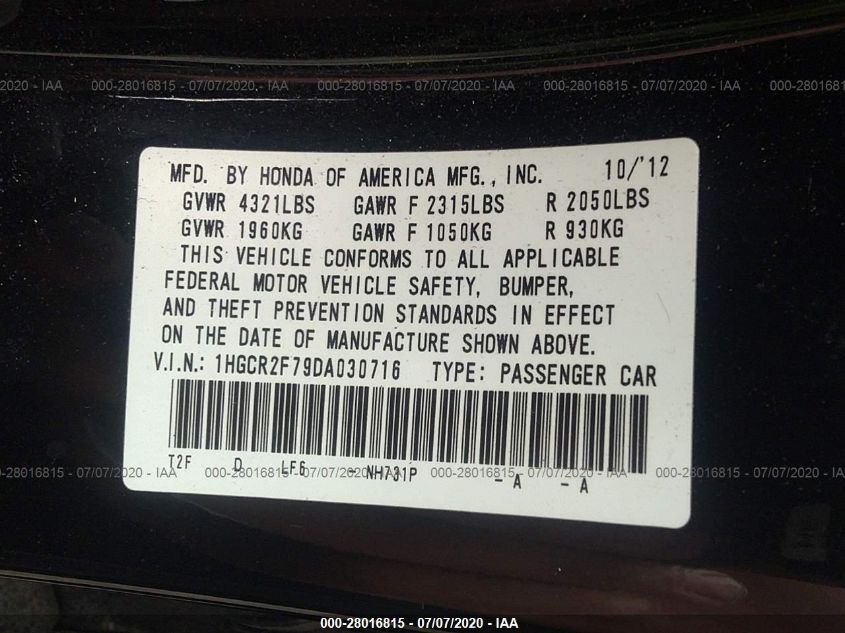 2013 HONDA ACCORD EX - 1HGCR2F79DA030716