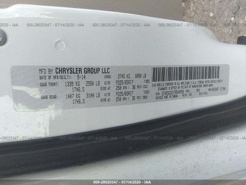 2015 DODGE GRAND CARAVAN SXT 2C4RDGCG1FR540758