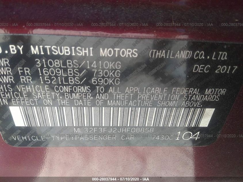 2018 MITSUBISHI MIRAGE G4 G4 ES ML32F3FJ2JHF08858