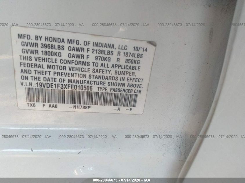 2015 ACURA ILX 19VDE1F3XFE010506