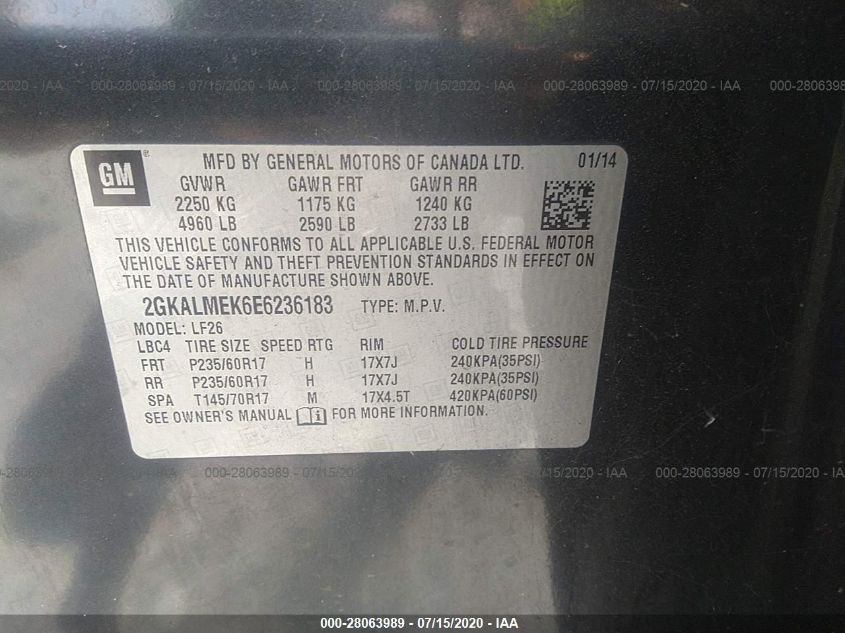 2014 GMC TERRAIN SLE 2GKALMEK6E6236183