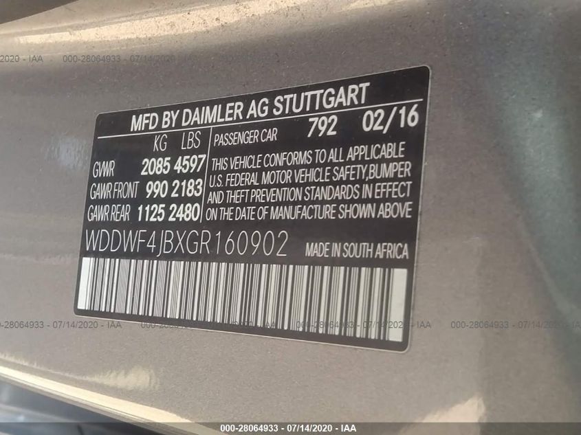 2016 MERCEDES-BENZ C-CLASS 300 WDDWF4JBXGR160902