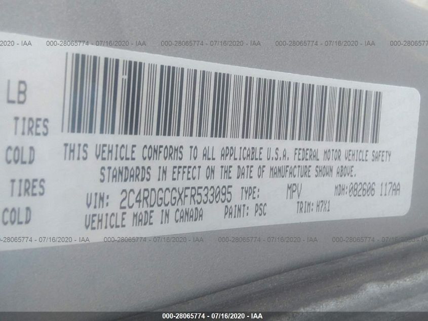 2015 DODGE GRAND CARAVAN SXT 2C4RDGCGXFR533095
