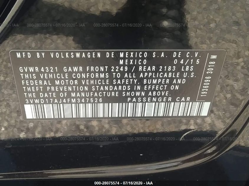 2015 VOLKSWAGEN JETTA SEDAN SE 3VWD17AJ4FM347526