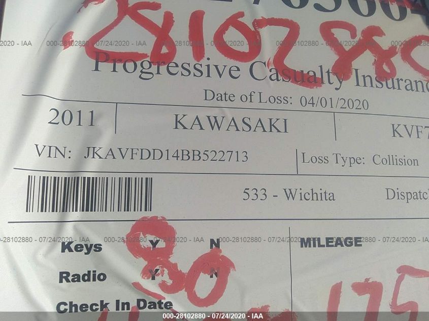 2011 KAWASAKI KVF750 E JKAVFDD14BB522713