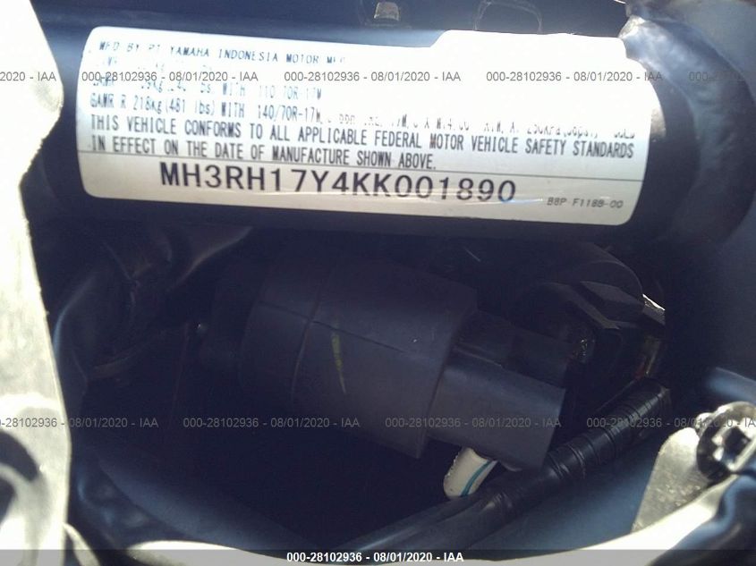 2019 YAMAHA YZFR3 MH3RH17Y4KK001890