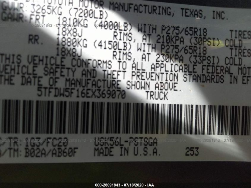2014 TOYOTA TUNDRA 4WD TRUCK SR5 - 5TFDW5F16EX369070