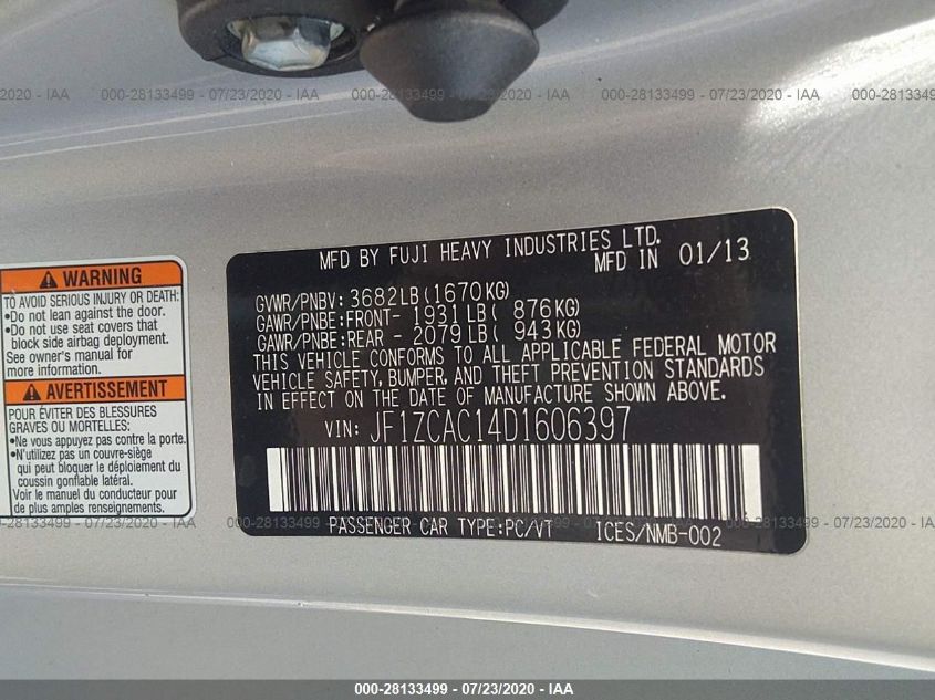 2013 SUBARU BRZ 2.0 LIMITED JF1ZCAC14D1606397