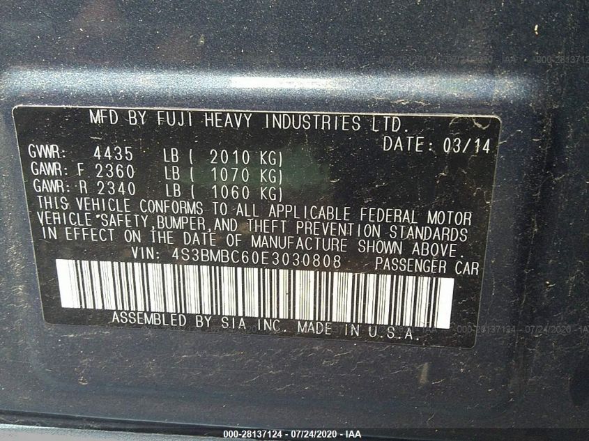 2014 SUBARU LEGACY 2.5I PREMIUM 4S3BMBC60E3030808