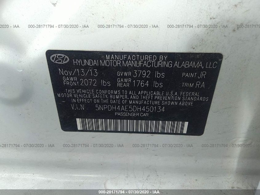 2013 HYUNDAI ELANTRA GLS 5NPDH4AE5DH450134