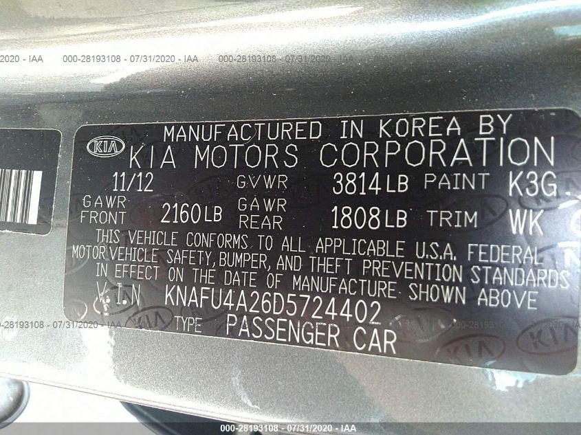 2013 KIA FORTE EX KNAFU4A26D5724402
