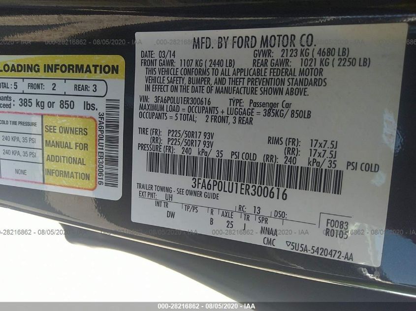 2014 FORD FUSION HYBRID SE 3FA6P0LU1ER300616