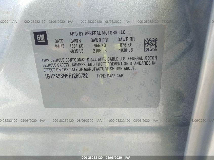 2015 CHEVROLET CRUZE LS 1G1PA5SH6F7260732