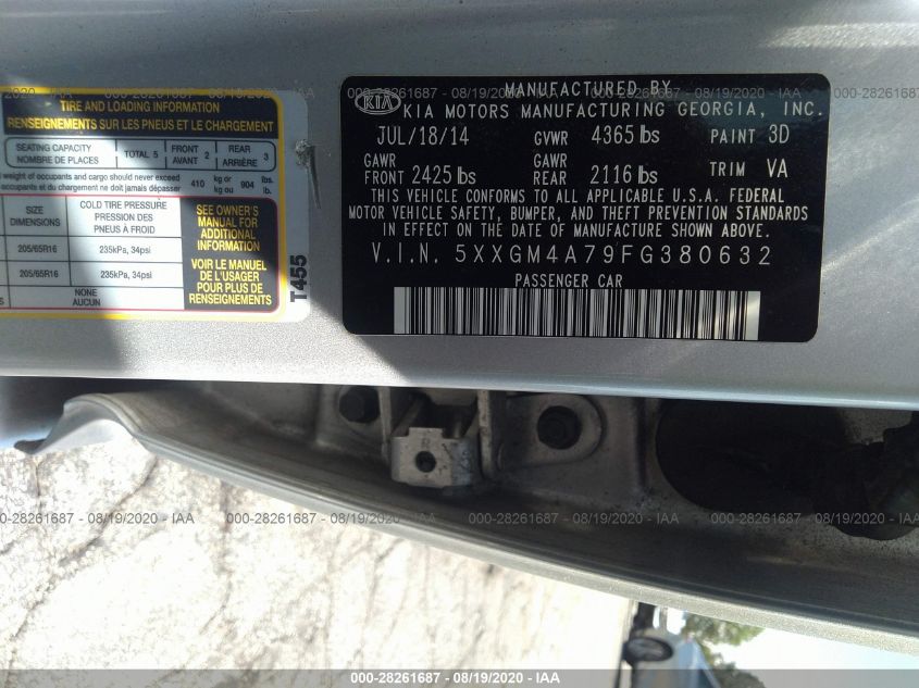 2015 KIA OPTIMA LX 5XXGM4A79FG380632
