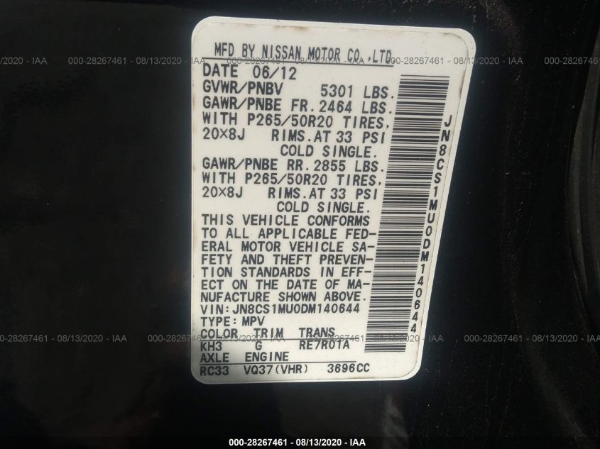 2013 INFINITI FX37 JN8CS1MU0DM140644