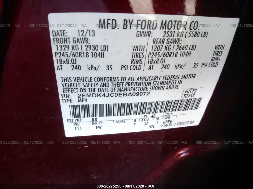 2014 FORD EDGE SEL 2FMDK4JC9EBA09972