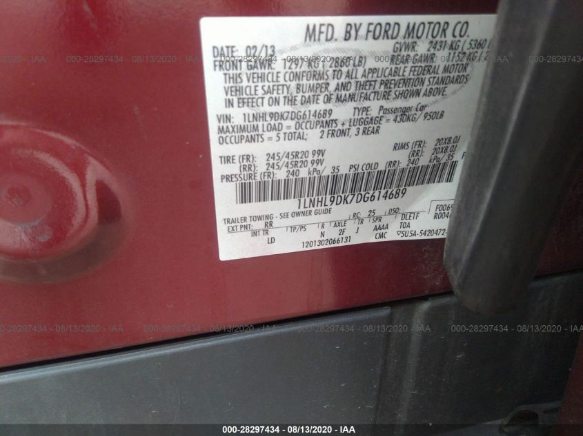2013 LINCOLN MKS 1LNHL9DK7DG614689