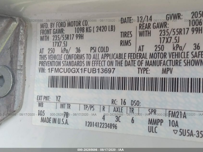 2015 FORD ESCAPE SE 1FMCU0GX1FUB13697