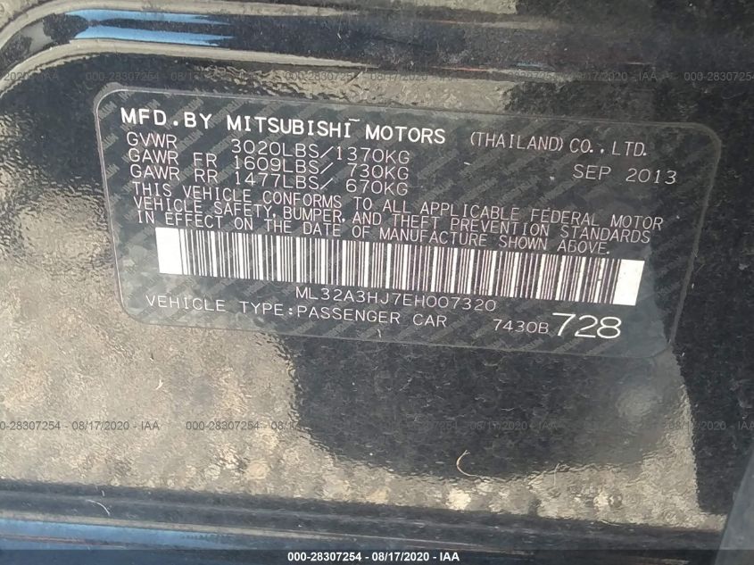 2014 MITSUBISHI MIRAGE DE ML32A3HJ7EH007320