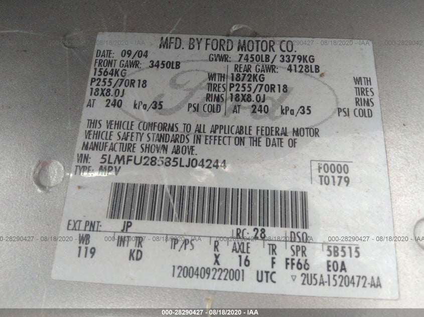 LINCOLN NAVIGATOR 2005 5LMFU28585LJ04244 Photo 9