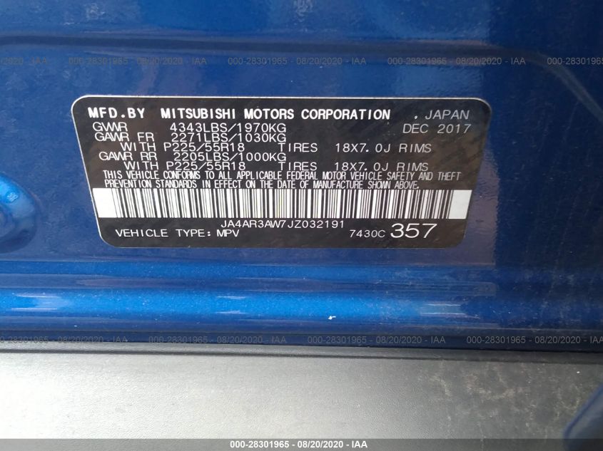 2018 MITSUBISHI OUTLANDER SPORT SE 2.4 JA4AR3AW7JZ032191