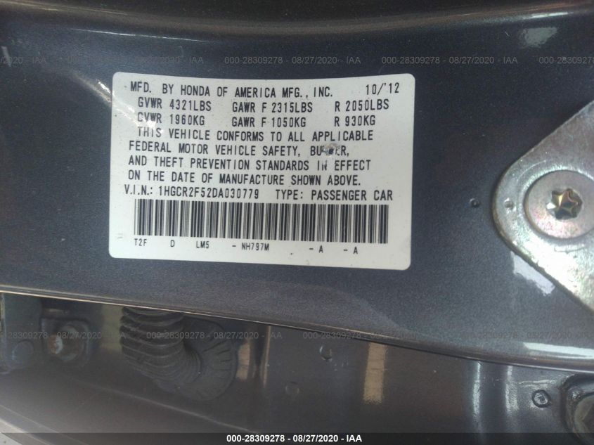 2013 HONDA ACCORD SDN SPORT 1HGCR2F52DA030779