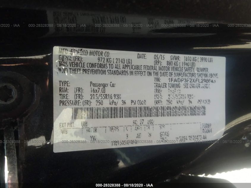 2015 FORD FOCUS SE 1FADP3F2XFL298643