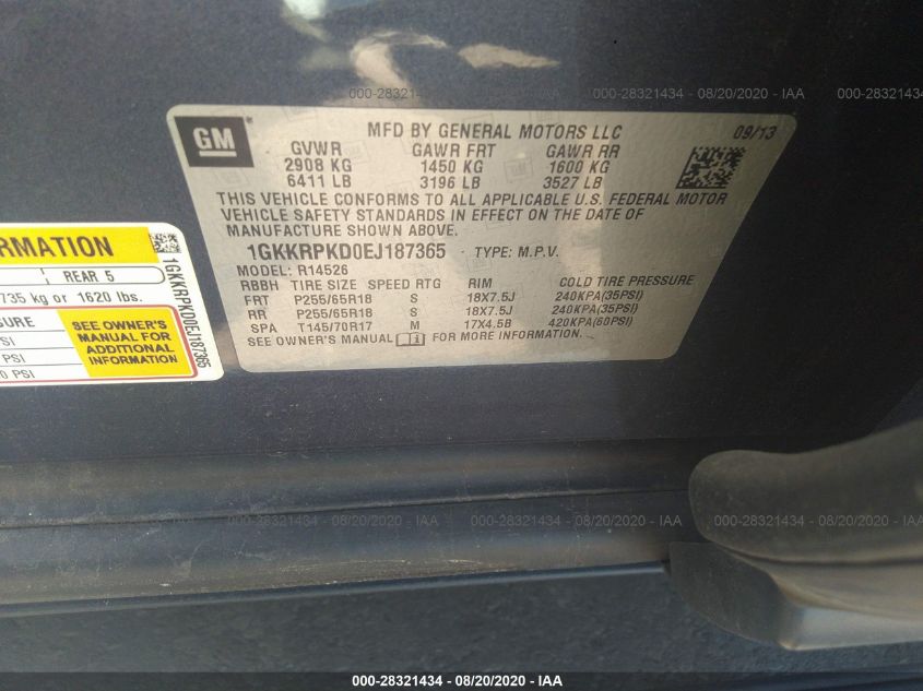 2014 GMC ACADIA SLE 1GKKRPKD0EJ187365