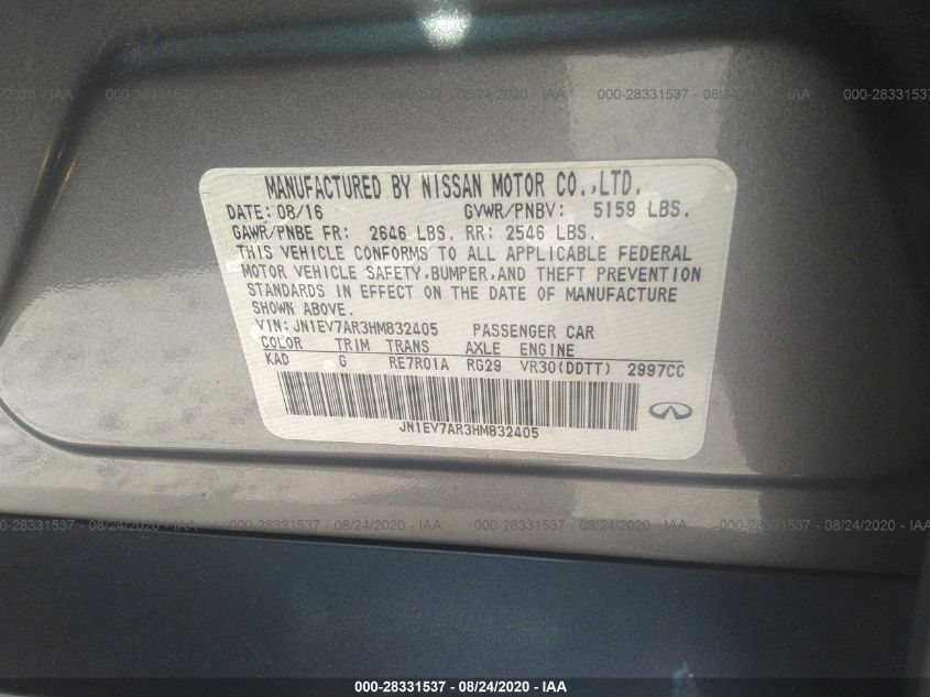 2017 INFINITI Q50 3.0T PREMIUM JN1EV7AR3HM832405