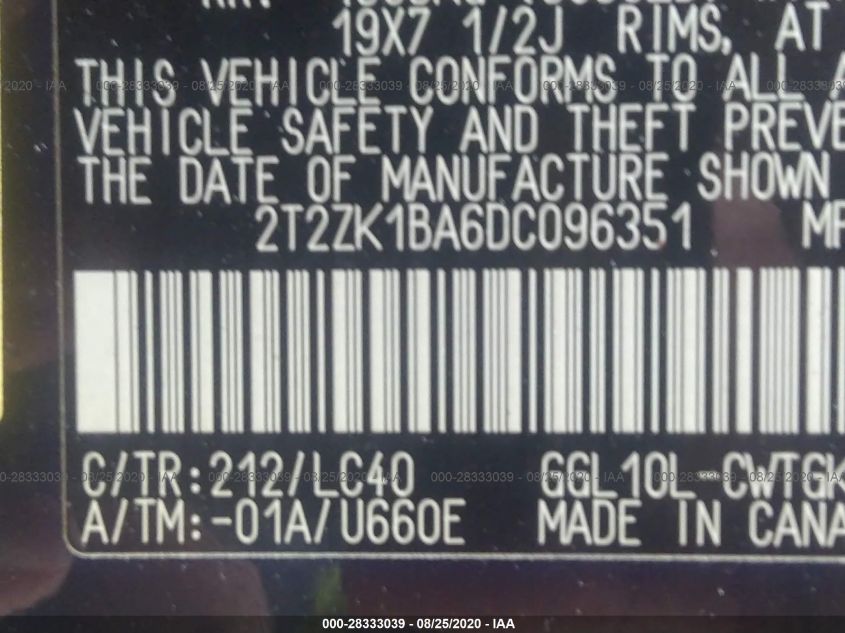 2013 LEXUS RX 350 2T2ZK1BA6DC096351
