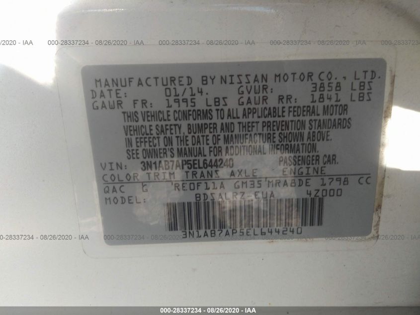 2014 NISSAN SENTRA SR 3N1AB7AP5EL644240