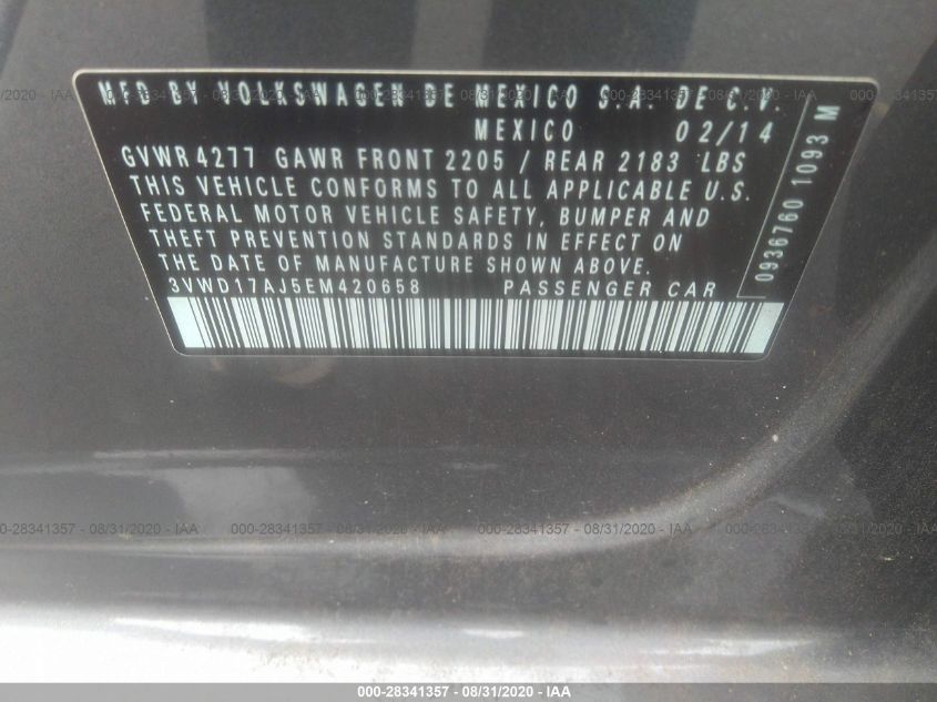 2014 VOLKSWAGEN JETTA SEDAN SE W/CONNECTIVITY 3VWD17AJ5EM420658