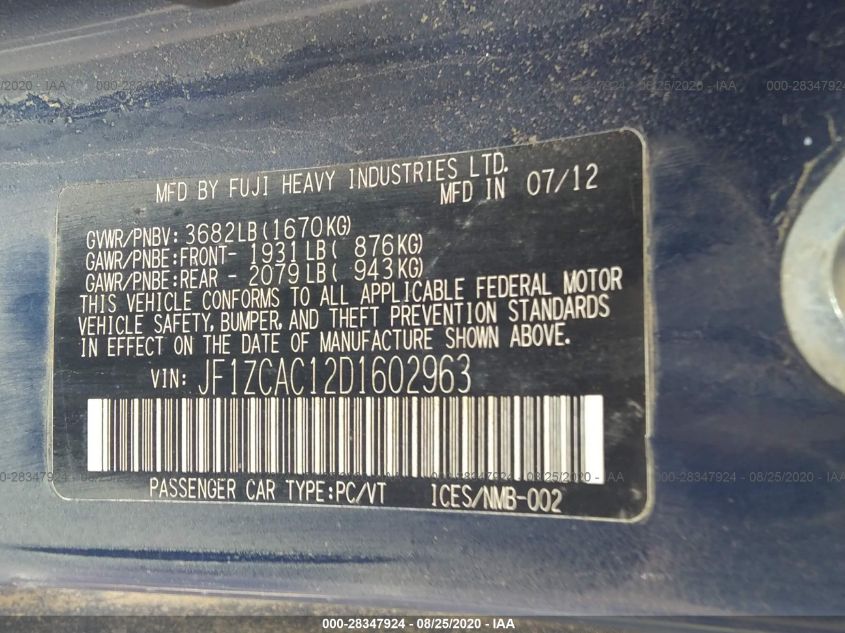 2013 SUBARU BRZ LIMITED JF1ZCAC12D1602963