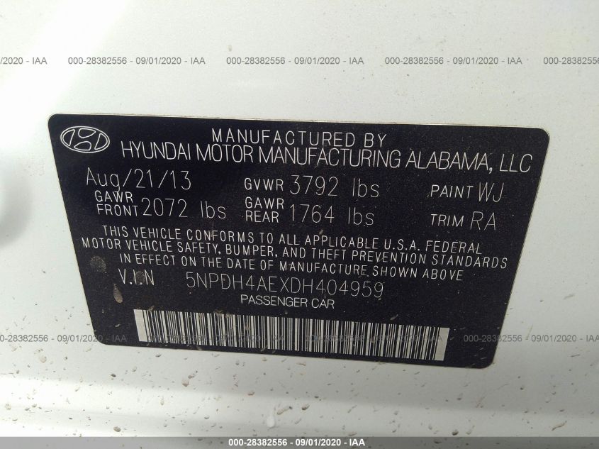 2013 HYUNDAI ELANTRA GLS 5NPDH4AEXDH404959