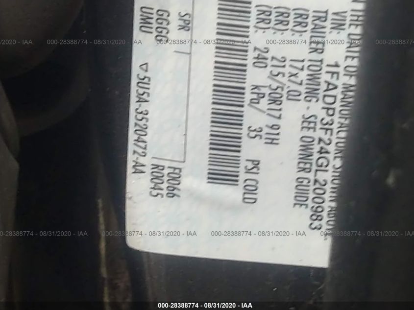 2016 FORD FOCUS SE 1FADP3F24GL200983
