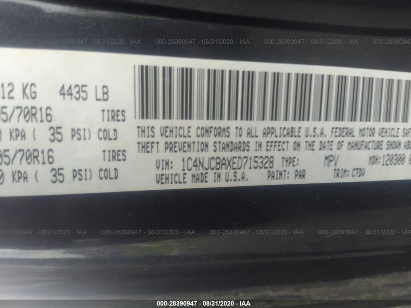 2014 JEEP COMPASS SPORT 1C4NJCBAXED715328