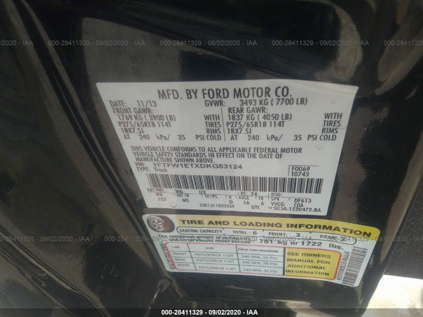 2013 FORD F-150 XL/XLT/FX4/LARIAT 1FTFW1ETXDKG53124