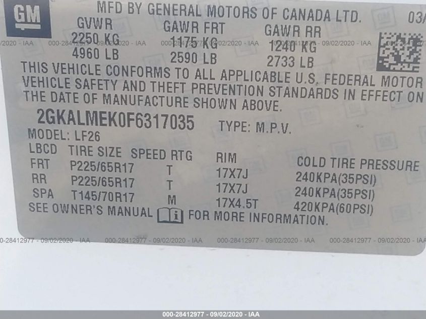 2015 GMC TERRAIN SLE 2GKALMEK0F6317035