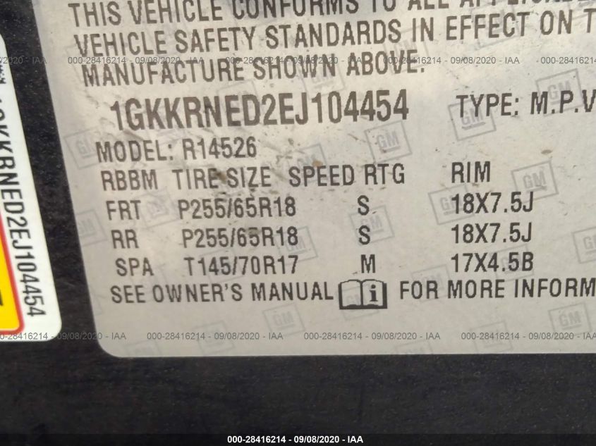 2014 GMC ACADIA SLE 1GKKRNED2EJ104454