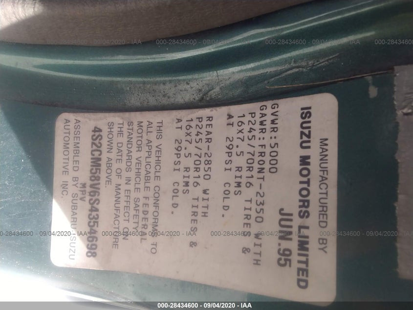 ISUZU RODEO 1995 4S2CM58V6S4354698 Photo 9