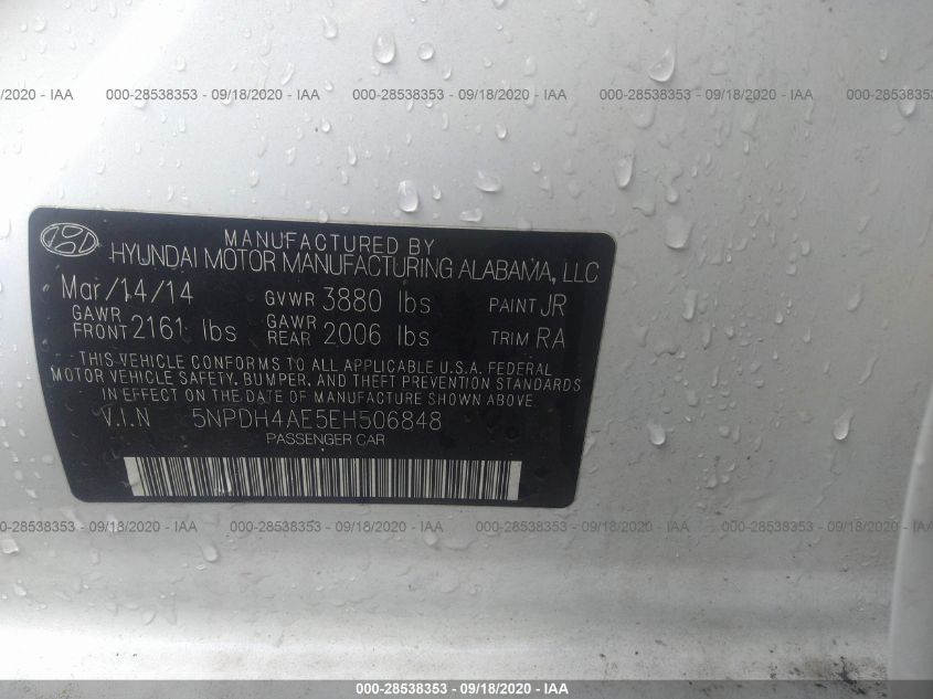 2014 HYUNDAI ELANTRA SE 5NPDH4AE5EH506848