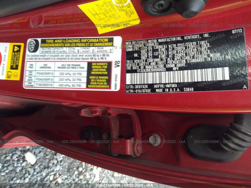 2013 TOYOTA VENZA LE/XLE 4T3ZA3BB2DU080603