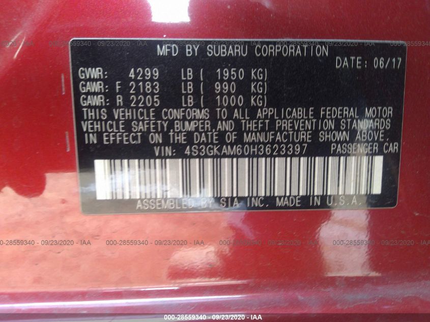 VIN 4S3GKAM60H3623397 2017 SUBARU IMPREZA SPORT