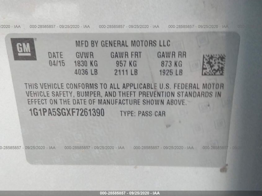 2015 CHEVROLET CRUZE LS 1G1PA5SGXF7261390