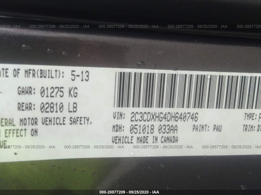 2013 DODGE CHARGER SXT 2C3CDXHG4DH640746