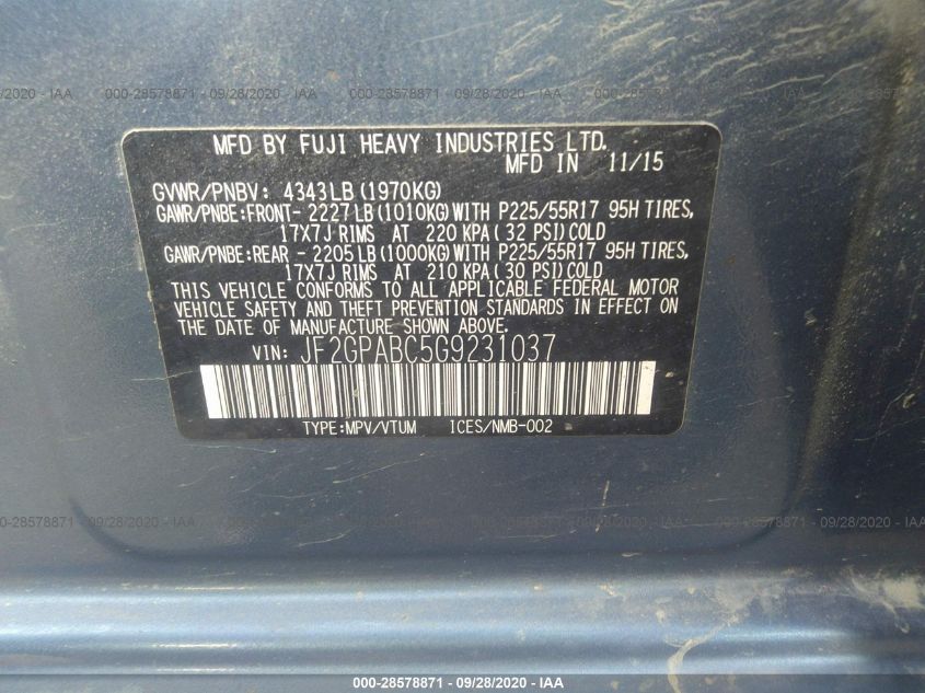 2016 SUBARU CROSSTREK PREMIUM JF2GPABC5G9231037